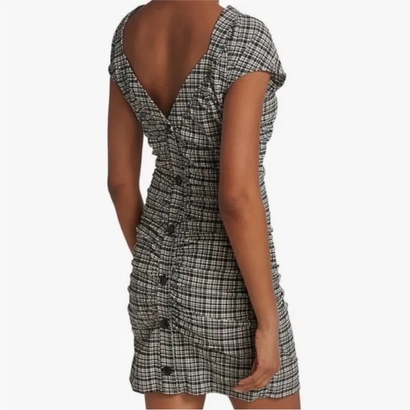 Ganni Ruched Seersucker Mini Dress In Plaid Print SZ 38/6 212 - Picture 8 of 11